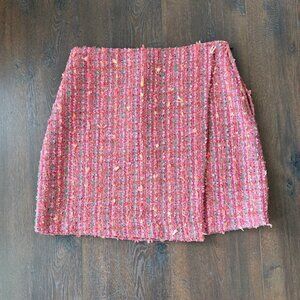 Skies Are Blue Pink Tweed M Mini Skirt Classic Style Wrap Lined New With Tags